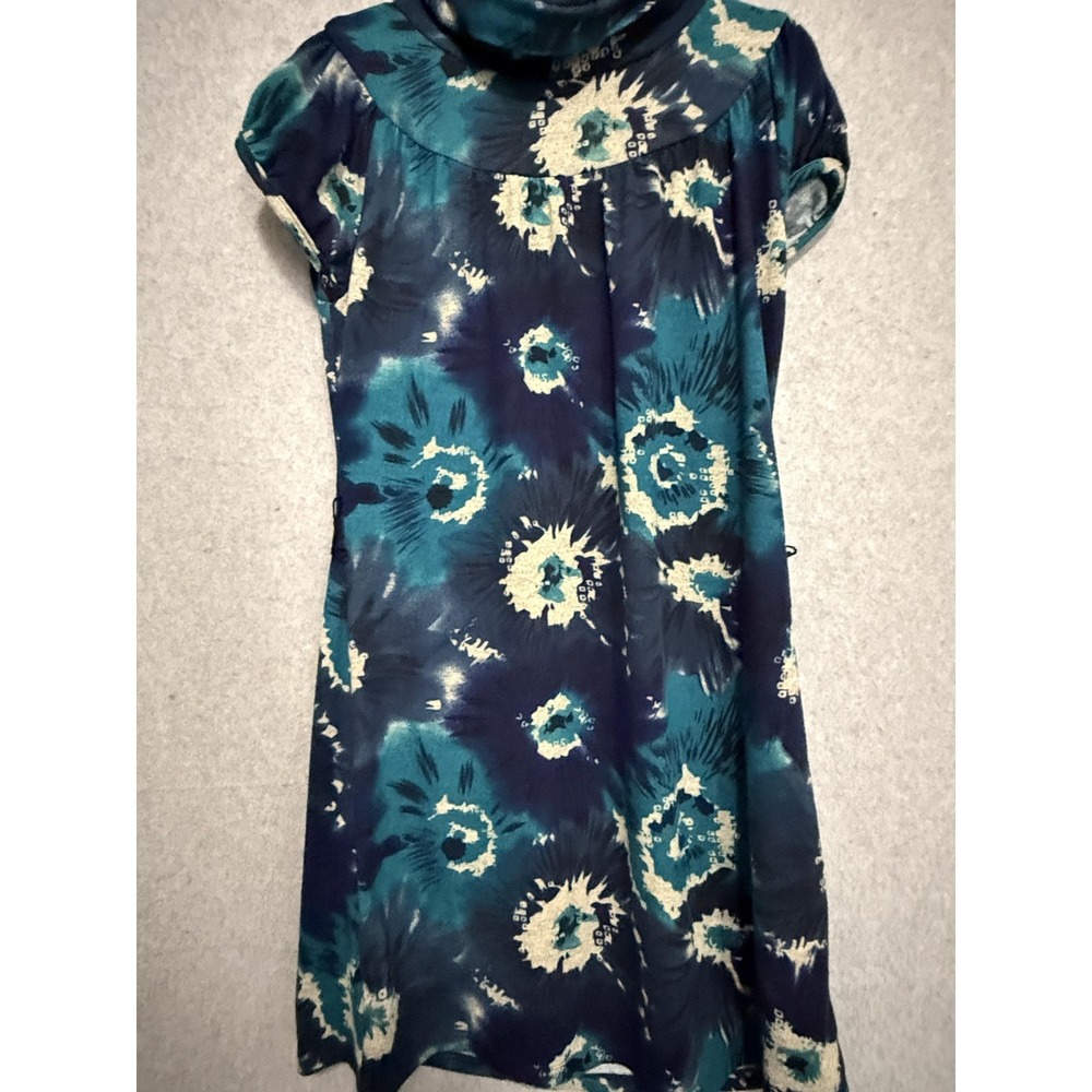 Alyn Paige Dress Womens‎ Medium Blue Tie Dye Cowl Neck Short Sleeve Jersey Shift